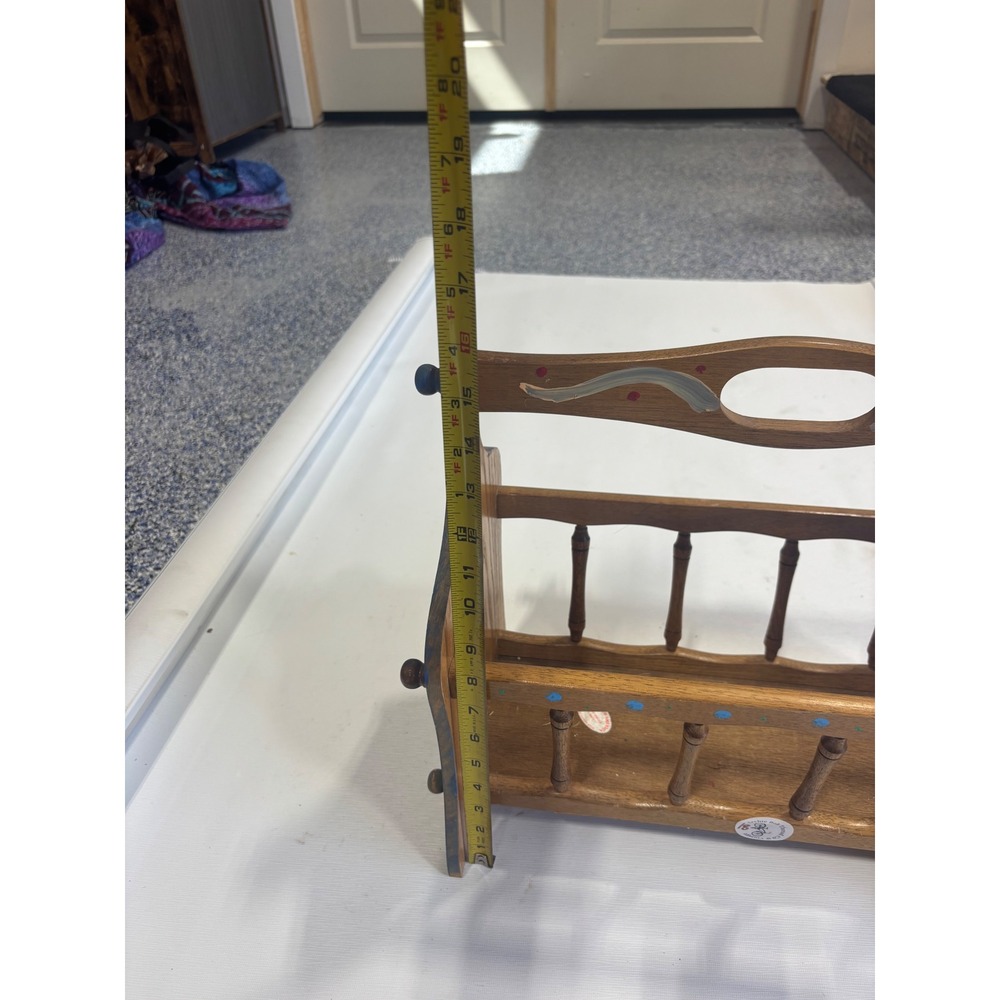 Vintage Hand Painted Mushroom Wood Magazine Rack Cottagecore Spindle Caddy 15in - Picture 6 of 9